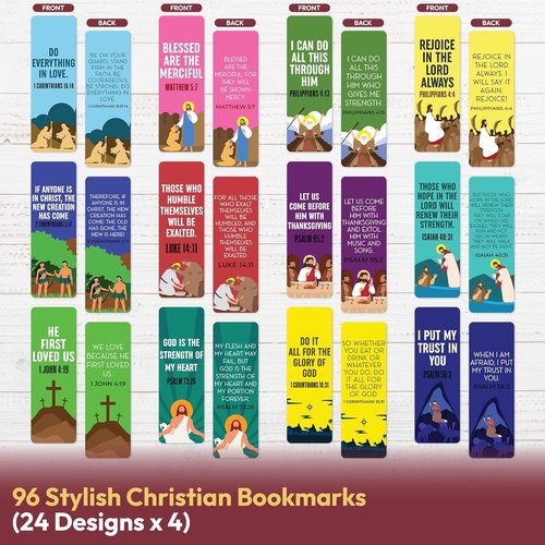 96 Bible Bookmark Pack - Inspirational Verses for Kids & Adults | Multiple Designs for Study & Gifts