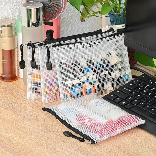 AUSTARK Mesh Zipper Pouch Bags - 20pcs Waterproof Storage for Office, School & Travel | B6 Size (7.6''x5.3'', White & Black)