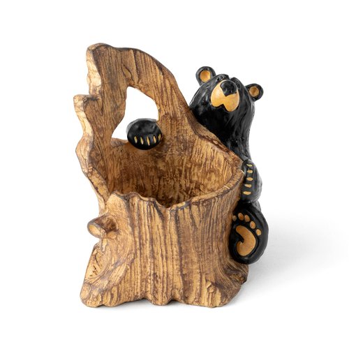 DEMDACO Bearfoots by Jeff Fleming Bear Log Midnight Black 5 inch Hand-cast Resin Stone Desk Pencil Holder
