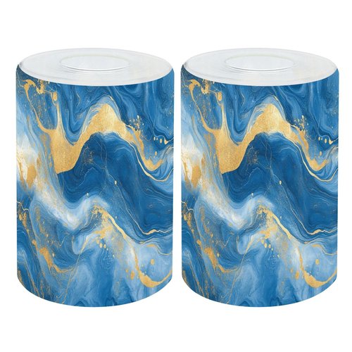 2 Pack Cylinder Glass Lamp Shade Flowing Blue Waves Gold Accents Marbled Texture Dynamic Movement Covers with 1-5/8" Fitter Opening Light Fixture Replacement for Table Lamp Bathroom Vanity Lights