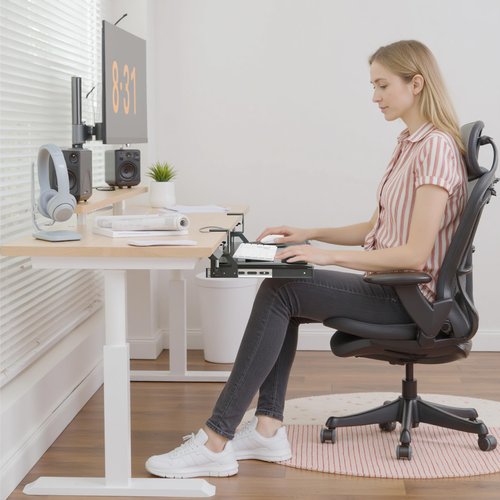 TEXENDO Keyboard Tray, 25 in. Pine Plastic, Keyboard tray Under Desk with Wrist Rest, Mouse Pad, Cup Mat, Lightweight Slide Out Tray, Easy Assemble Adjustable C clamp