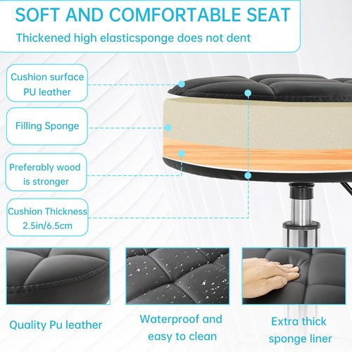 IBVIVIC PU Leather Rolling Stool - Height Adjustable Round Swivel Chair for Spa & Salon | Black