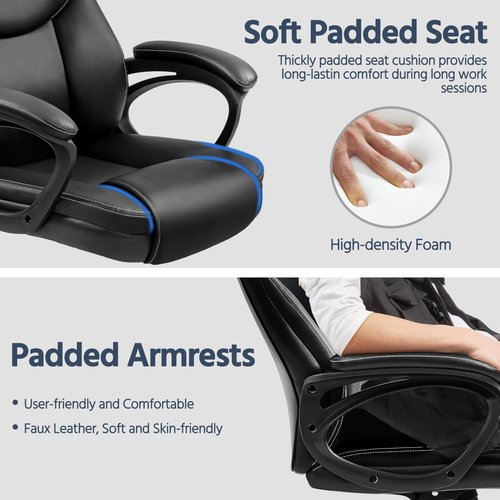 Yaheetech High Back Executive Office Chair Faux Leather Ergonomic Managerial Chair for Meeting,Large Seat,Sturdy Metal Base,Black