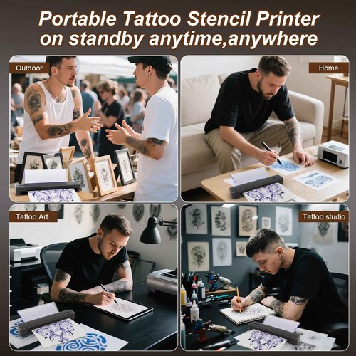 Tattoo Stencil Portable Thermal Printer: Wireless Bluetooth Transfer Machine Supports 8.5 x 11 Letter A4 A5 Sizes - Perfect for Tattooist Business Trip Travel Home Office - Laptop Smartphone and PC