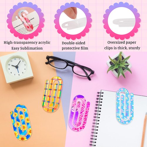 Joyclub 12 Pcs Sublimation Blanks Bulk Acrylic Jumbo Paper Clips Bookmarks 4" x 2" for Heat Transfer Teacher Office School Home Supplies DIY Craft Decor Gifts