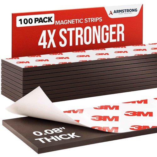 Magnetic Tape Strips with Adhesive Backing | Strong 3M Adhesive Magnets for Crafts | Flat No-Roll Flexible Sticky Magnet Sheet Stickers for Wall, Whiteboard, Fridge (100 Tape Strips - 6")