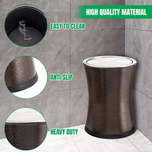 Bennett Swivel-A-Lid Small Trash Can, Metal Attractive 'Center-Inset' Designed Wastebasket, Modern Home Décor, Round Shape (Brown)