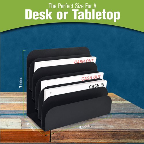 BankSupplies STEELMASTER 6 Slot File & Desk Organizer - Paper Organizer - Black Powder Coat Finish - Scratch & Chip-Resistant - Forms, Applications, Deposit Slips & Checks