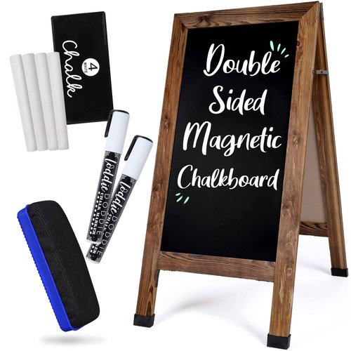 Loddie Doddie 40" x 20" Outdoor Sandwich Board Sign - Dual-Sided A-Frame Chalkboard Easel with Chalk Markers & Accessories - Free Standing Extra Large Magnetic Chalkboard Sign