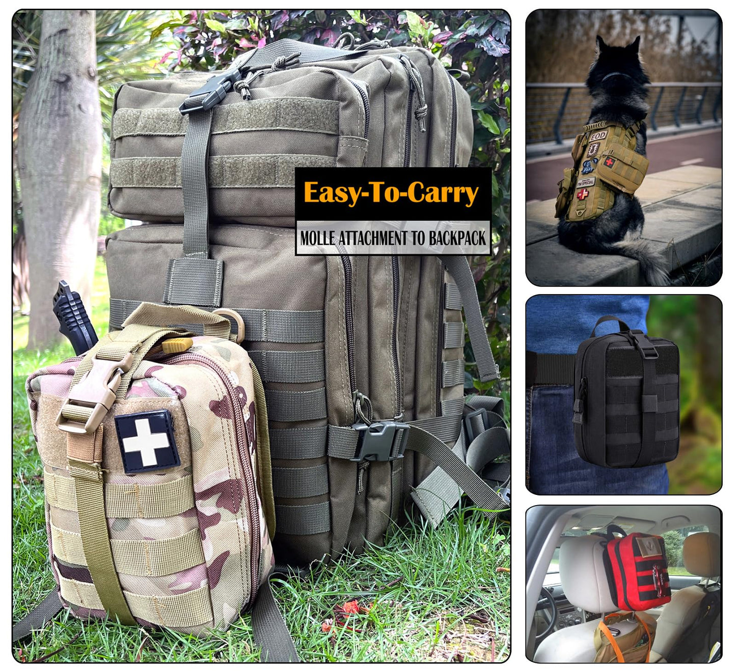 TANSOLE TAN SOLE first aid kit bag empty Molle ifak pouch emt tactical medical pouch med rip away belt pouch small rescue tool pouches (OD)