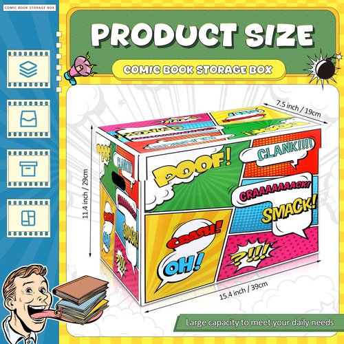 Dunzoom 4 Pack Comic Book Storage Box Comic Box with lid 15.9 x 8.1 x 11.4 Inch Book Bin, Holds 150-175 for Home Protector Bin Container Holder Shelf