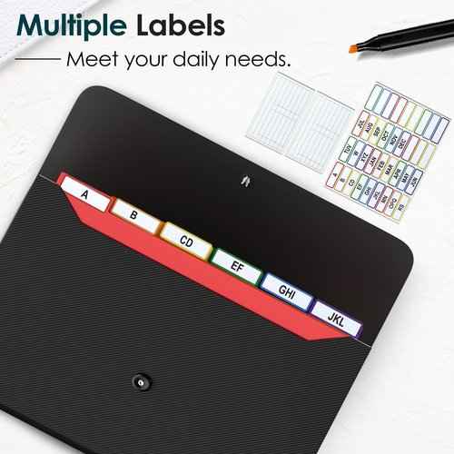 10 Pack Accordion File Organizer with Labels, 13 Pockets Expending File Folder, Binder for Document Storage, Classroom, Office, Home Use, Black