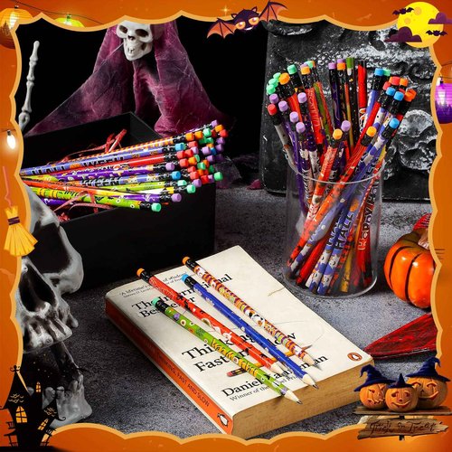 Pajean 540 Pcs Halloween Pencils Bulk Pumpkin Ghost Wooden Pencils with Eraser Trick or Treat Pen Class Reward Gift for Halloween Supplies Favors
