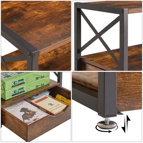 IBUYKE 2 Tier Desktop Printer Stand,Multi-Purpose Desk Organizer,Wooden Printer Stand with Drawer Storage for Folders,Books,for Fax Machine, Scanner,Home Office,Rustic Brown UTLJ006H