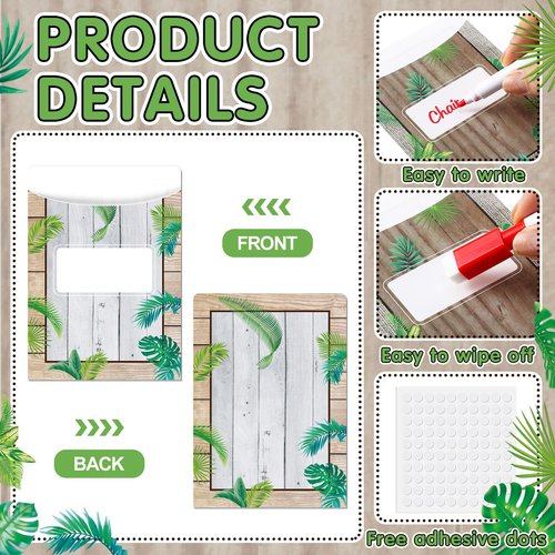 MotiMind 100 Pcs Class Library Card Pockets, Classroom Jobs Bulletin Board Library Pockets Chart with Erasable Pen and Glue for Chalkboard Home Office Back to School Decor(Green Leaf Countryside)