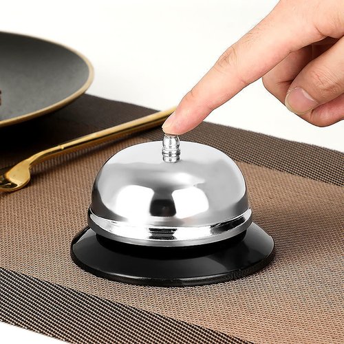 Fasmov 6 Pack 3.4 Inch Diameter Call Bells, Chrome Finish Customer Service Bell, Desk Bell Service Bell for Hotels, Schools, Hospitals, Customer Service, Warehouses