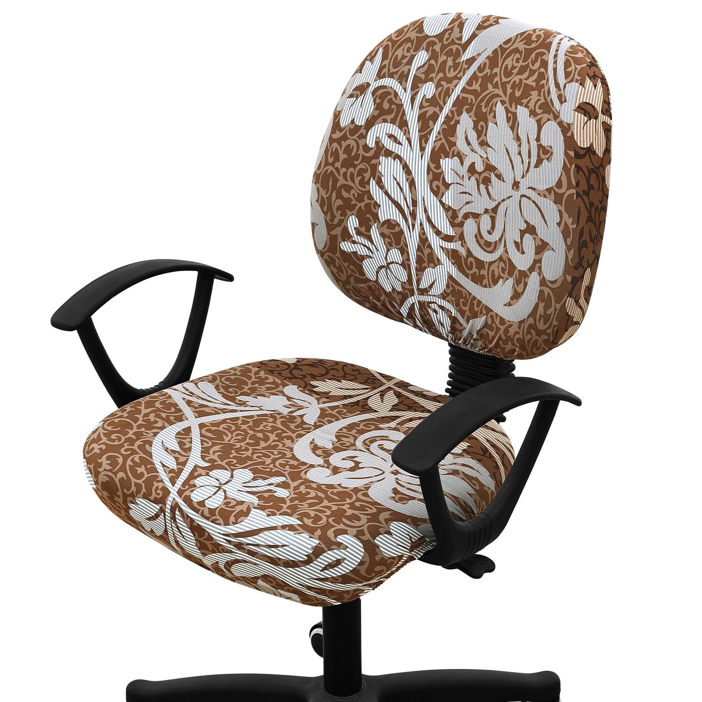Smiry Stretch Printed Office Computer Chair Covers, Universal Washable Removable Desk Rotating Chair Slipcovers Protector, Seat + Backrest Cover - Brown and Blue