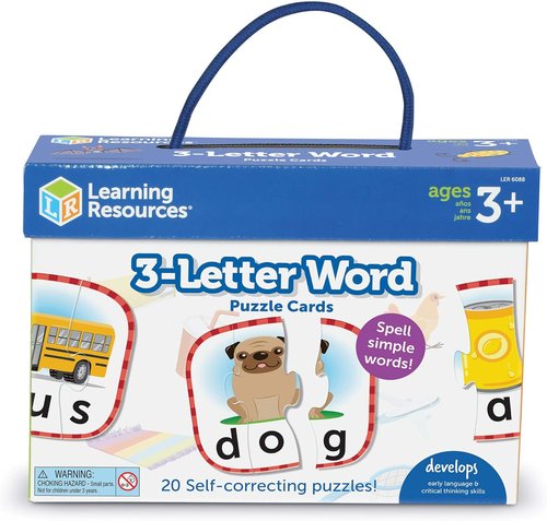 Learning Resources 3-Letter Word Puzzle Cards - Self-Correcting Fun for Kindergarten Readiness | Ages 3+