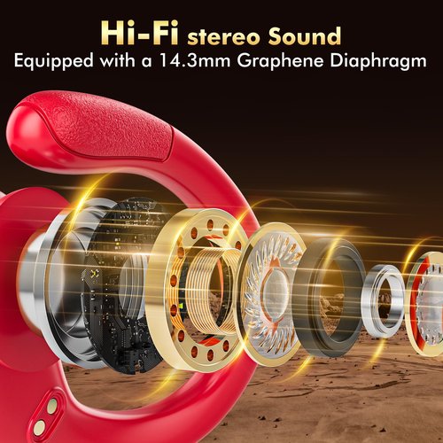 HAOYUYAN Wireless Earbuds, Sports Bluetooth Headphones, 80Hrs Playtime Ear Buds with LED Power Display, Noise Canceling Headset, IPX7 Waterproof Earphones for Workout/Running Red