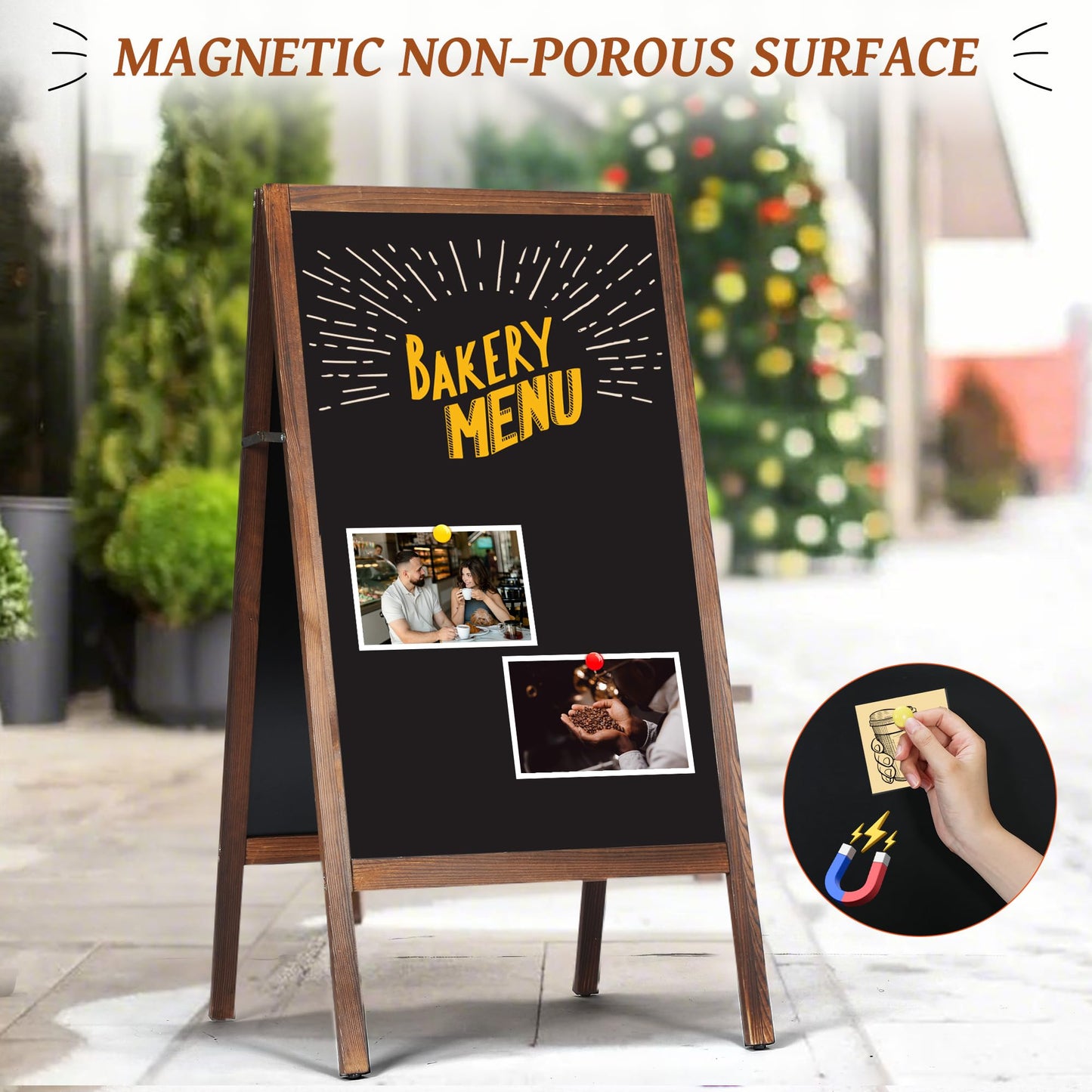 A Frame Chalkboard Sign, 40" x 20" Extra Large Wooden A-Frame Sign Board with Chalk Marker, Double-Sided Magnetic Sidewalk Chalkboard Easel Display for Restaurant, Business, Wedding