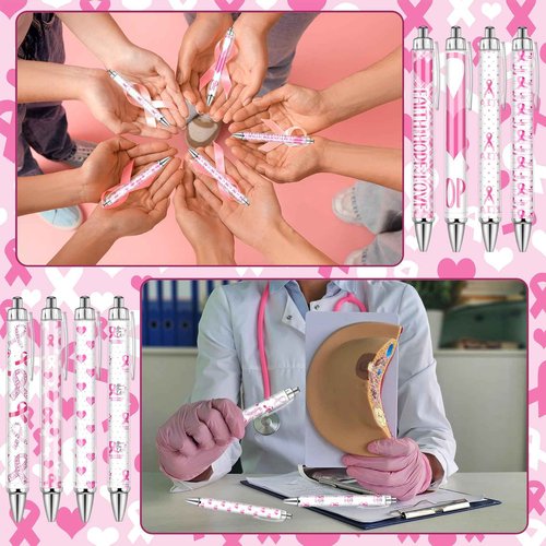 Demonwer 120 Pcs Breast Cancer Awareness Pens Bulk Pink Ribbon Black Ink Ballpoint Breast Cancer Awareness Party Favors for Women Nurse Public Events Gift Office Supplies