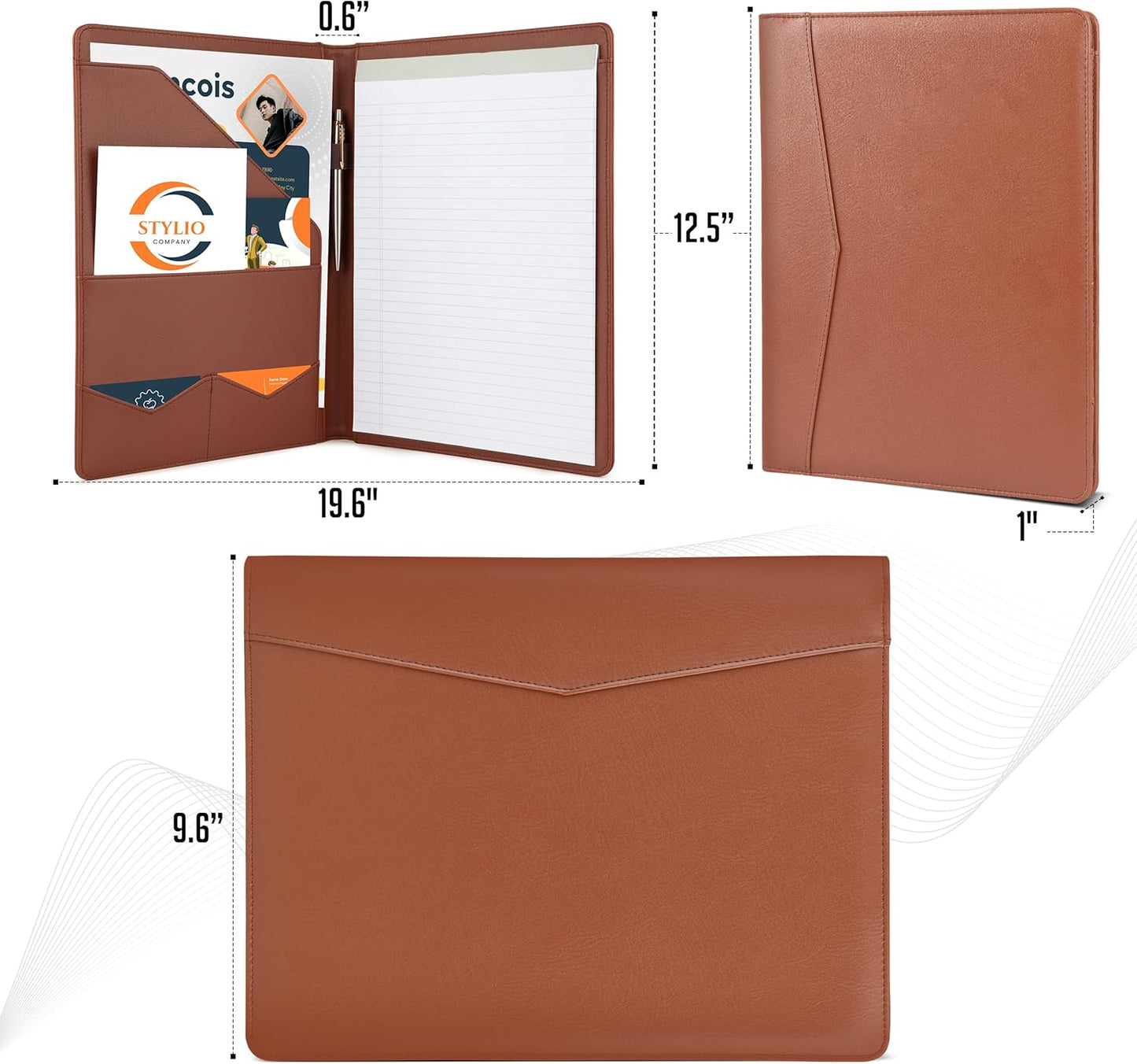 Stylio Padfolio | Elegant Tan Portfolio Organizer with Letter-Sized Notepad & Business Card Holder