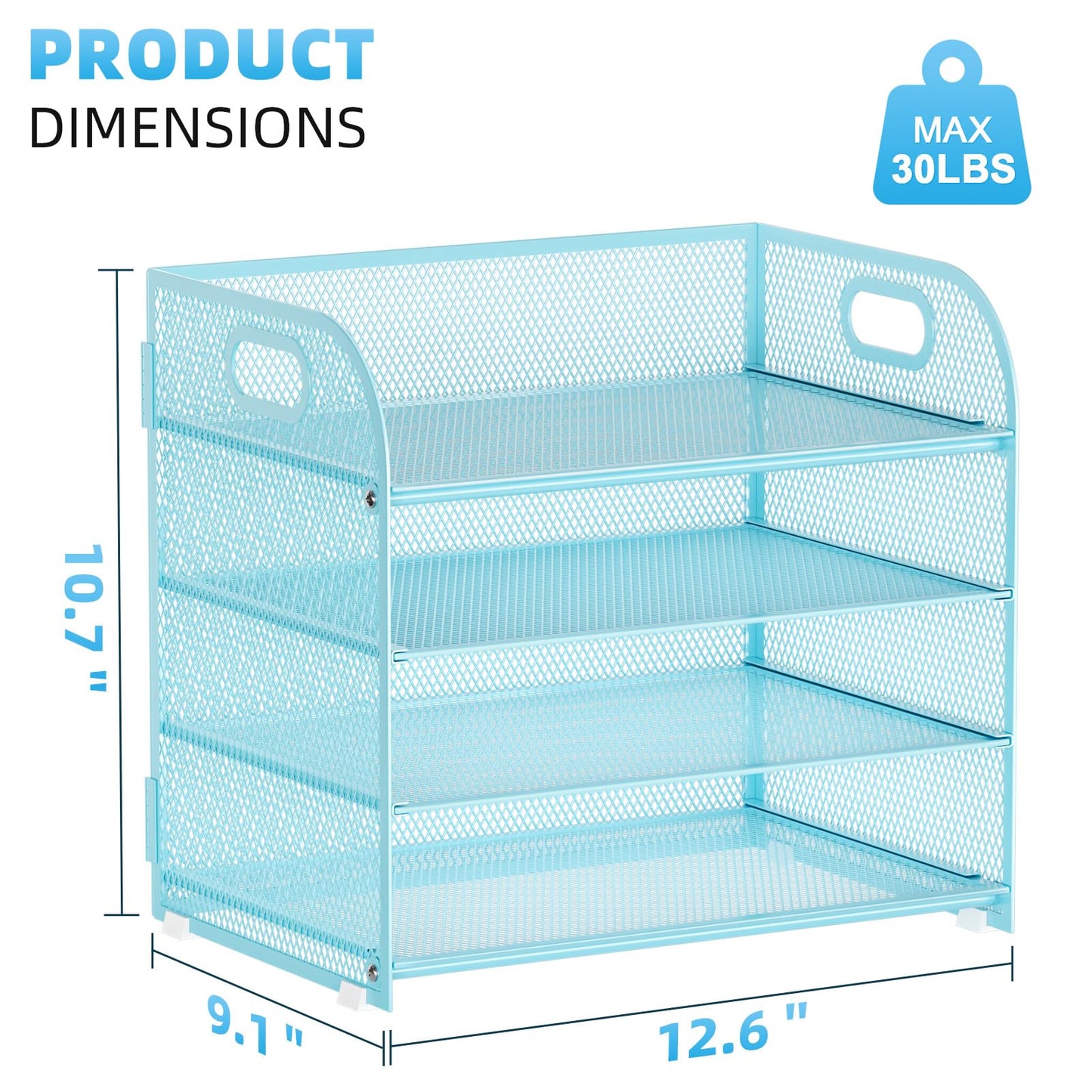 Marbrasse 4 Tier Paper Organizer Letter Tray - Mesh Desk File Organizer with Handle, Paper Sorter Organizer for Letter Office File Folder Holder (Blue, 12.6" x 9.1" x 10.7")