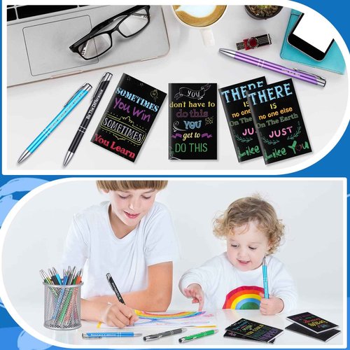 80 Pcs Inspirational Quotes Gifts Inspirational Notepads Inspirational Ballpoint Pens Motivational Journal Notebook Bulk with Pen Mini Journals Inspiring Pen for Student Teacher Office School