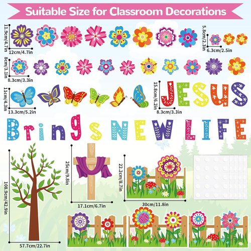 Gisgfim Christian Spring Bulletin Board Decoration Set - Religious Flower Tree Cutouts for Easter | Classroom & Home Wall Decor