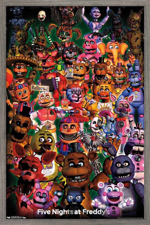 Trends International Five Nights at Freddy's - Ultimate Group Wall Poster, 22.375" x 34", Barnwood Framed Version