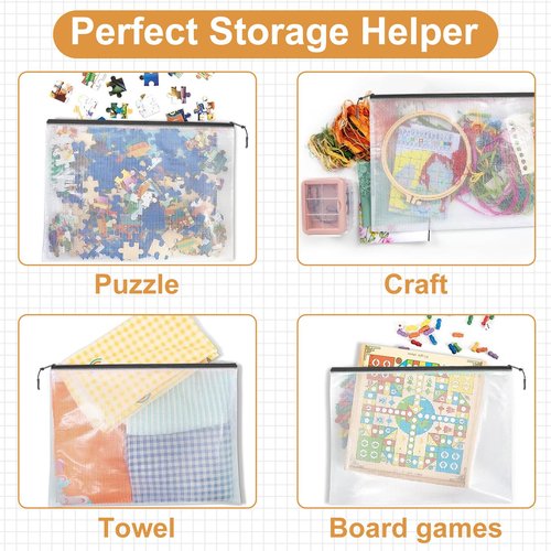 YOPCDJ 18pcs Mesh Zipper Pouch Puzzle Storage Bags A3 17x12 Inches Large File Bags Black Reusable Zipper Pouches for Organizing, Classroom Board Game Organization