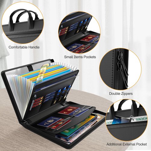 Hontom Fireproof Accordion File Organizer - 13 Pocket Portable Storage Binder for Important Documents
