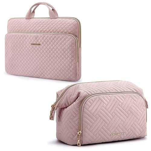 Laptop Sleeve with Travel Makeup Bag, BAGSMART Laptop Carrying Case and Cosmetic Bag Make Up Organizer Case Compatible with 13-13.3 inch Notebook,
