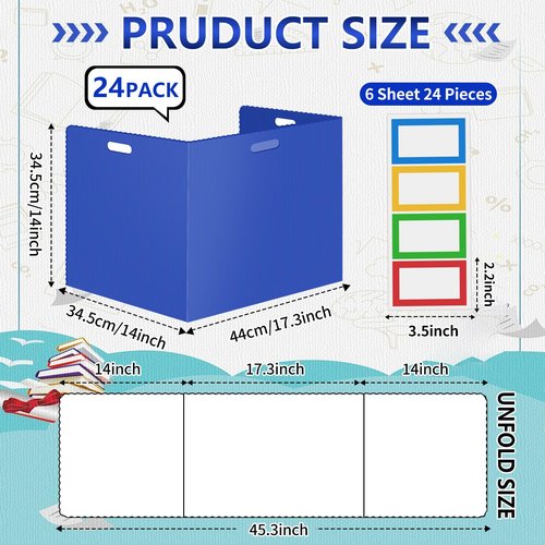 24 Pcs Desk Dividers for Students 14 × 17.5 × 14 Inch Plastic Durable and Waterproof Privacy Folders Shields Test Dividers with Classroom Privacy Boards for School Study Supplies(Blue)