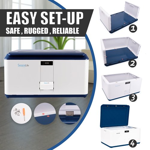 SereneLife Lockable Storage Box, 21 Gallon Capacity Storage Trunk with Combination Lock, Locking Container Bin for Organization, Blue