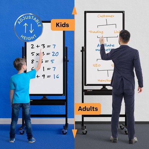 Rolling Dry Erase Board - Large 24 x 48 Portable Magnetic Whiteboard with Stand | Double-Sided Easel for Office, Classroom & Home