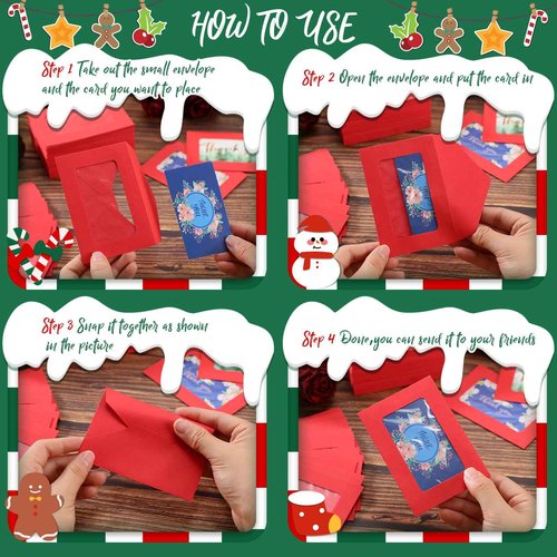 Cholemy 400 Pcs Red Gift Card Envelopes Christmas Card Envelopes with Window 4.1 x 2.8 Invitation Credit Sleeves for Money Cash Business Thanksgiving Wedding Party Greeting Supplies Decoration