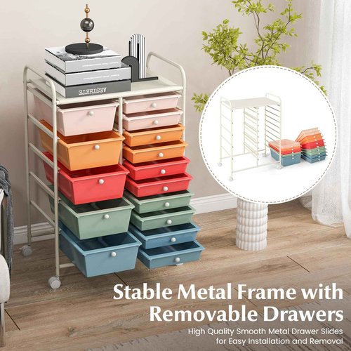 HOMGX Storage Cart with 15 Drawers, 15 Tier Multicolor Rolling Cart, File & Debris Storage Drawers on Lockable Wheels, Rolling Drawer Cart for Office/School/Home, Macaron