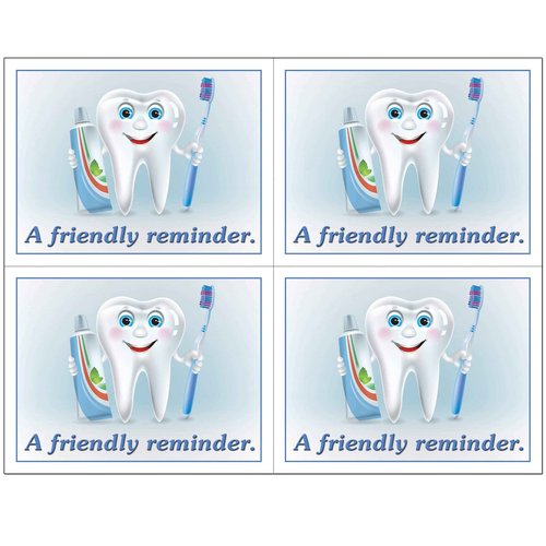 Dental Laser Appointment Reminder Postcards with Personalizable Backs. 4 Cards Micro Perforated for Tear-Off at 4.25" x 5.5" on an 8.5" x 11" Sheet of 8 Pt Card Stock. (500)