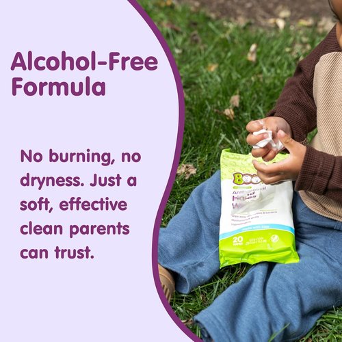 Boogie Antibacterial Hand Wipes - Alcohol-Free & Hypoallergenic Aloe, 100 Total Wipes (5 Packs of 20)