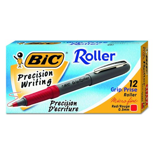 BIC Roller Glide Grip Rollerball Pen, Extra Fine Point (0.5mm), Red, 12-Count