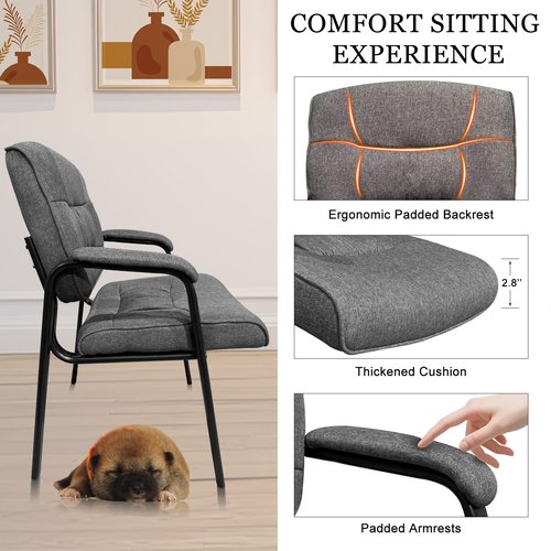 Waiting Room Chairs & Conference Room Chairs, Office Chair No Wheels with Padded Armrests and Backrest, Reception Chairs for Lobby and Waitting Room, Ergonomic Support with Sturdy Metal Frame, Grey