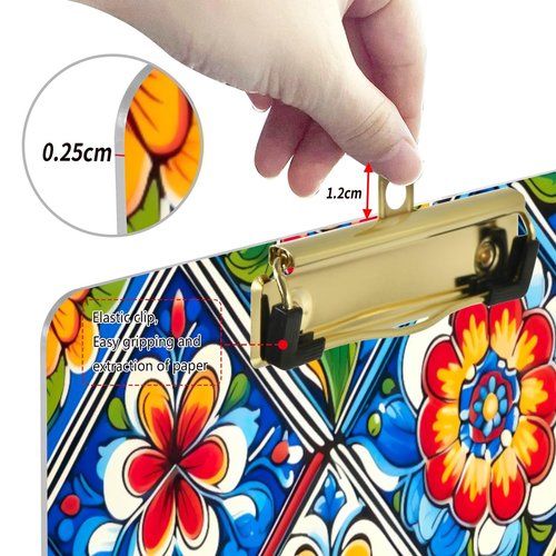 ATTX Mexican Ceramic Tile Design Decorative Clipboard with Low-Profile Gold Clip - Multi-Purpose School, Office, Nurse, Art Supplies Board - 9x12.5 Inches#245