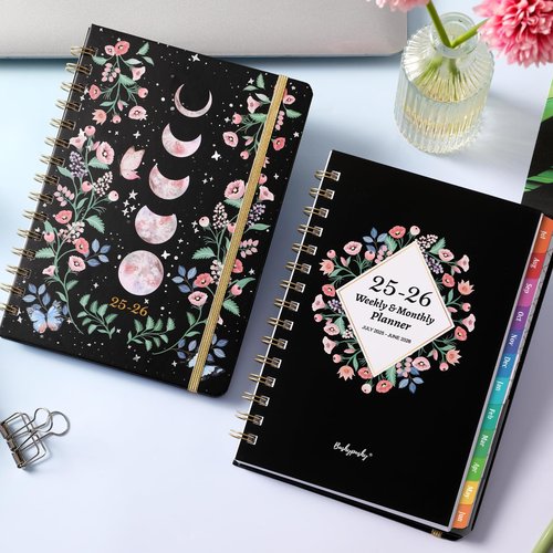 Planner 2025-2026 - 2025-2026 Planner Weekly and Monthly with Tabs, Jul. 2025 - Jun. 2026, 6.3" x 8.4", Academic Planners 2025-2026 with Back Pocket + Thick Paper + Twin-Wire Binding - Moon