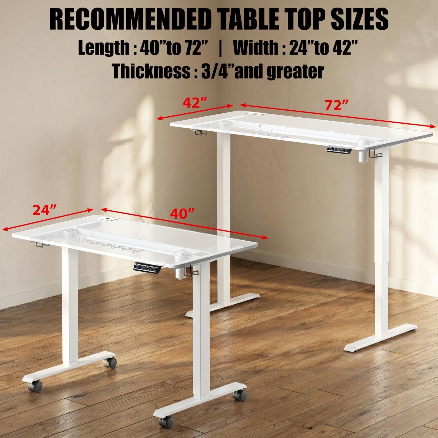 SHW Premium Electric Standing Desk Frame – Height Adjustable Motorized Base for 40" to 72" Table Tops, Smooth Lift Sit-Stand Frame for Home or Office, White