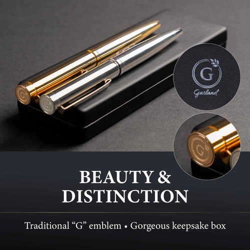 Garland Luxury Executive Rollerball – Heirloom Quality All Brass Pen, Premium Gift Box, Executive Desk, Gifts, Clients, Graduates, Professionals, Made in USA, Refillable - Black with Gold Trim