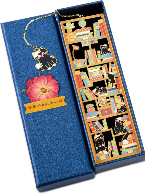 Black Cat Bookmark - Metal Charm with Gift Box | Perfect Reading Gift for Cat Lovers & Teachers