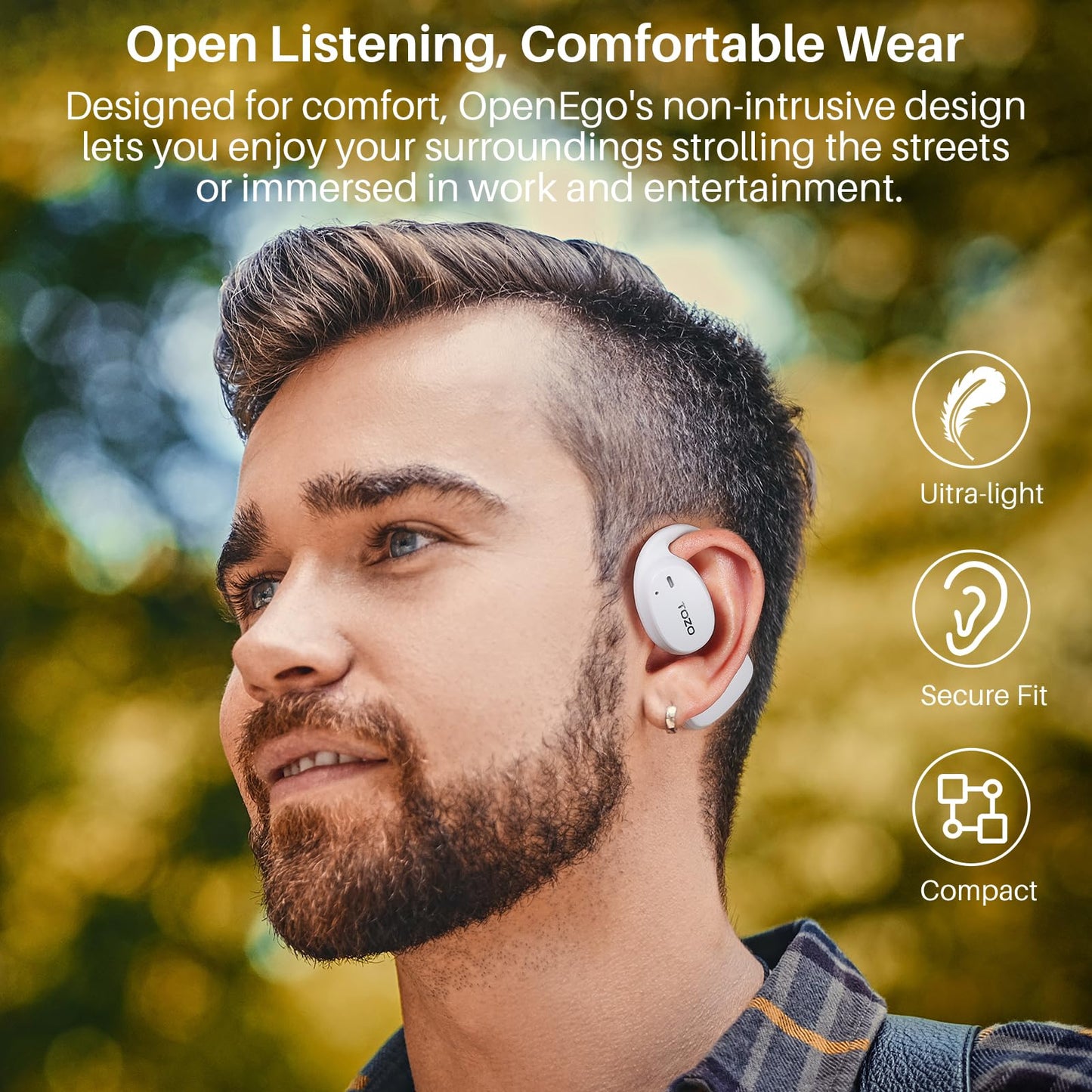 TOZO OpenEgo Open Ear Earbuds Bluetooth Headphones, 5.3 Bluetooth Sport Earbuds with Earhooks for 80Hrs Playtime,32 EQ Modes, Digital Display, Clear Calls, Comfortable Wear for Running, Work