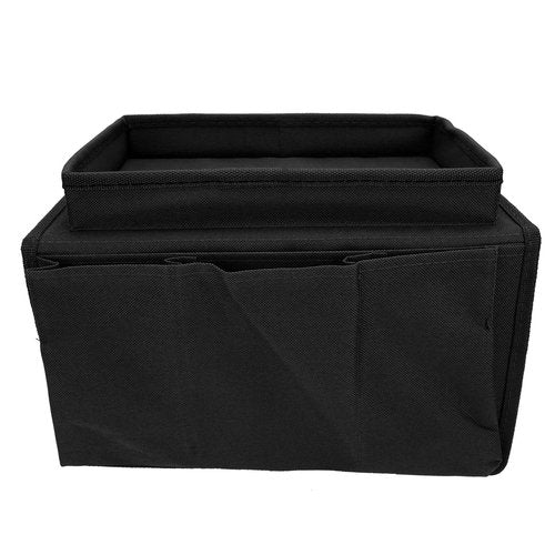 Sofa Armrest Organizer Caddy, 4 Pockets Couch Armchair Caddy TV Remote Control Holder Armchair Couch Bag with Cup Holder Tray for Snacks Glasses Smartphone Magazines(11.8x7.1x7.1in-black)