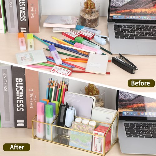 Sumnacon Glass Mail Organizer, Modern Countertop Desk Organizer, Makeup Brush Holders for Living Room, Kitchen